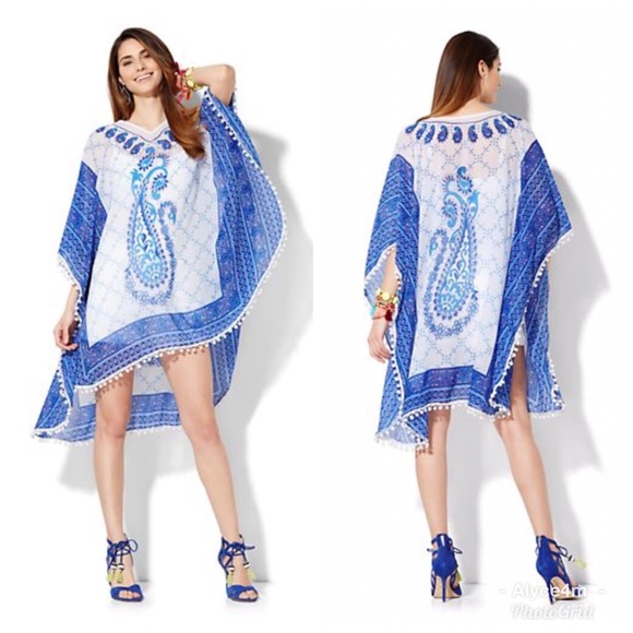 🦋NY & Co Pom Pom Paisley Caftan🦋 - Picture 2 of 8